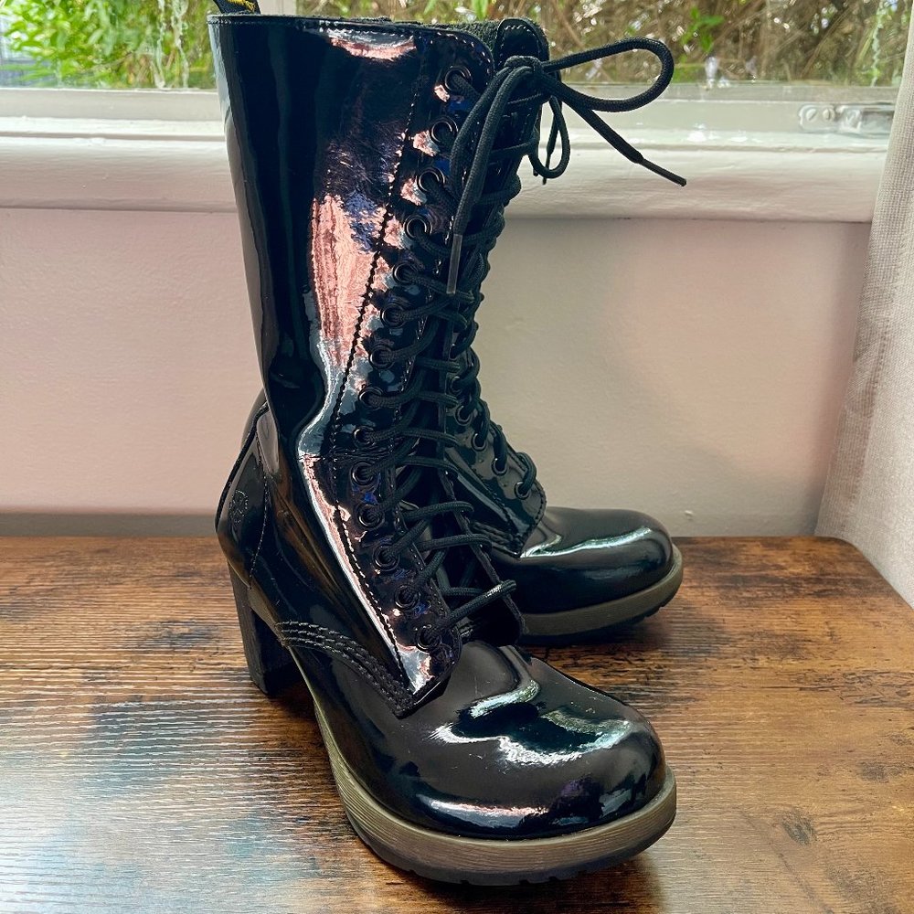 VTG Dr Marten "Dee" Patent Leather Heeled Mid Calf Boots US size 8 (EU39/UK6)